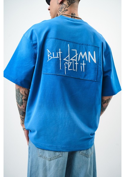 Erkek But Damn Nakışlı Oversize T-Shirt Mavi fırsatları