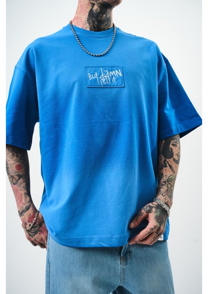 Erkek But Damn Nakışlı Oversize T-Shirt Mavi indirimleri