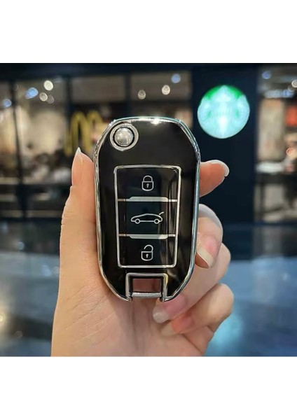 Citroen C Elysee Siyah-Silver Sustalı Anahtar Kılıfı