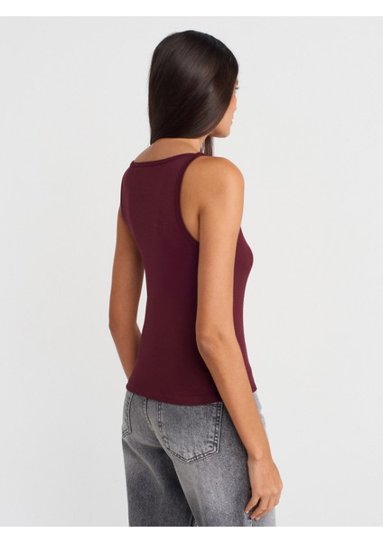 21048 Halter Yaka Top-Bordo