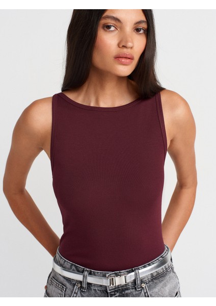 21048 Halter Yaka Top-Bordo