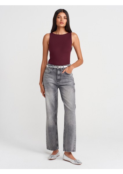 21048 Halter Yaka Top-Bordo