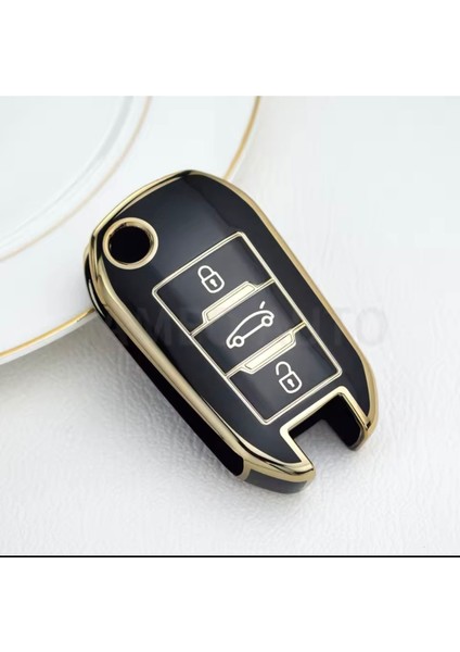 Citroen C3 Siyah-Gold Sustalı Anahtar Kılıfı