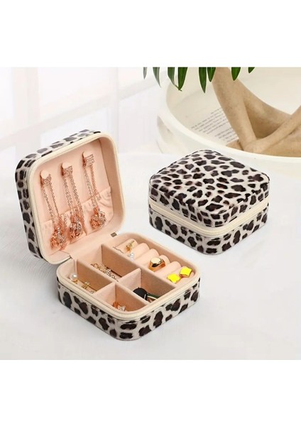 Seyahat Boy Leopar Desenli İçi Kadife Bölmeli Takı Kutusu Organizer modelleri