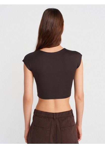 30528 Pamuk ve Modal Karışımlı Crop Top-Koyu Kahve fiyatları