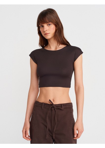 30528 Pamuk ve Modal Karışımlı Crop Top-Koyu Kahve modelleri