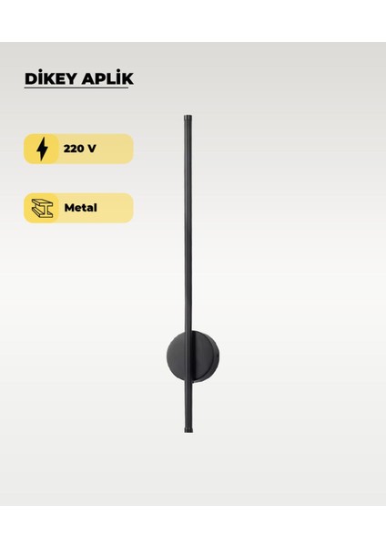 12W 80 cm Siyah Dikey Aplik - Gün Işığı (4200K)