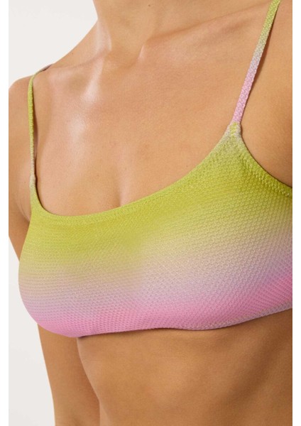 4636 Sarı Pembe Simli Bikini Takımı