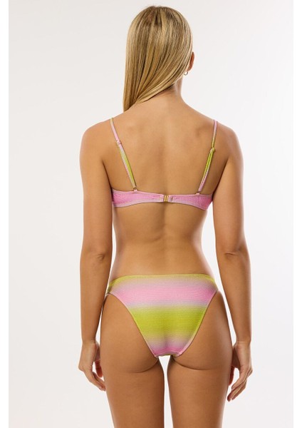 4636 Sarı Pembe Simli Bikini Takımı