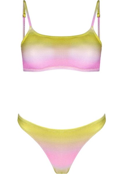 4636 Sarı Pembe Simli Bikini Takımı