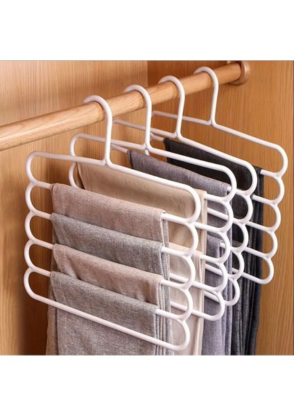 5 Katlı Pantolon Askılığı | Kaymaz Beyaz Çok Katlı Organizer | Yer Tasarruflu Dolap Düzenleyici Ask