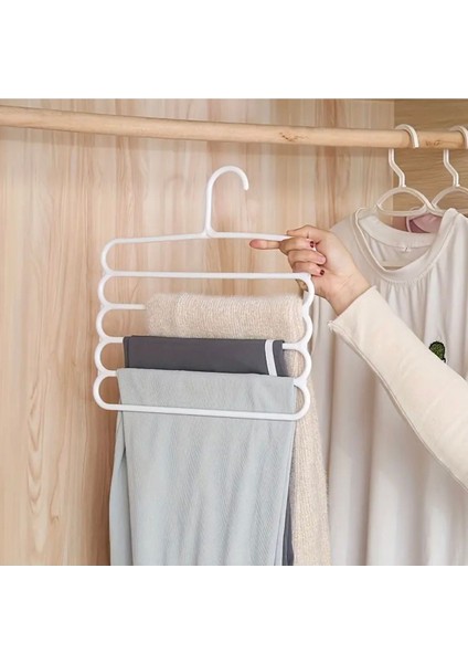 5 Katlı Pantolon Askılığı | Kaymaz Beyaz Çok Katlı Organizer | Yer Tasarruflu Dolap Düzenleyici Ask fırsatları