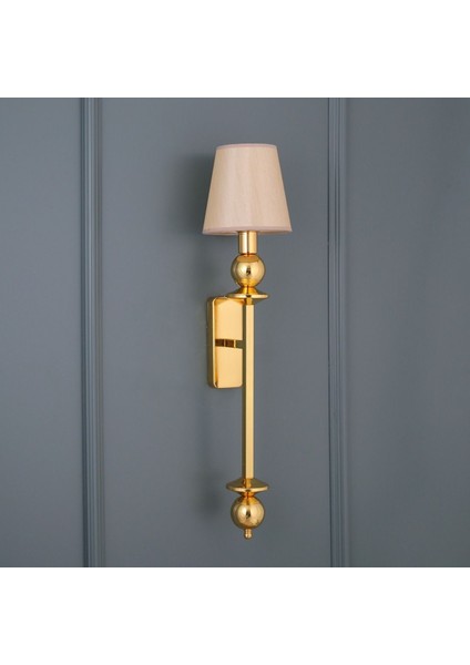 Altın tonlu modern metal duvar aplik, şık ve zarif tasarım, E14 duy tipi.