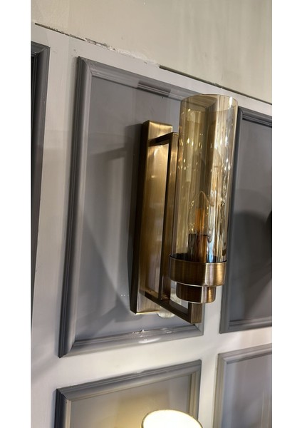 Mavi Eskitme Bal Renk Cam Pilli Duvar Lambası Modern Metal Duy E14