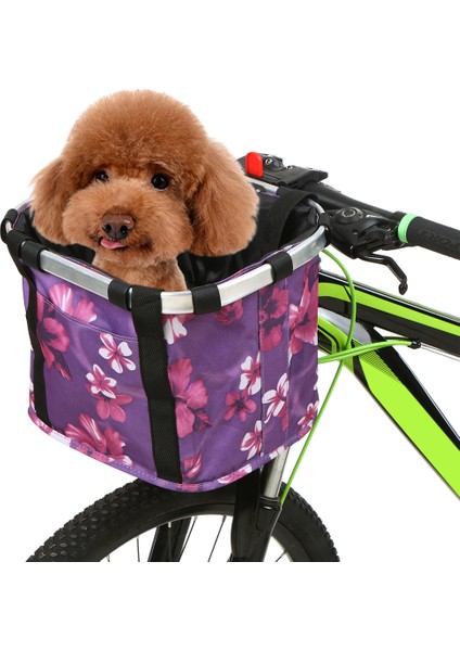 Şapkalanabilir Çiçek Desenli Evcil Hayvan Taşıyıcı Bisiklet Sepeti (Yurt Dışından)