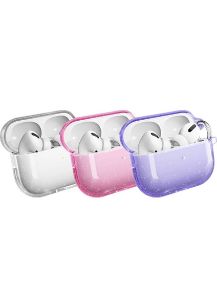 Airpods Pro 2 Uyumlu Allstar Airbag 32 Parlayan Simli Saydam Renkli Kılıf-Pembe