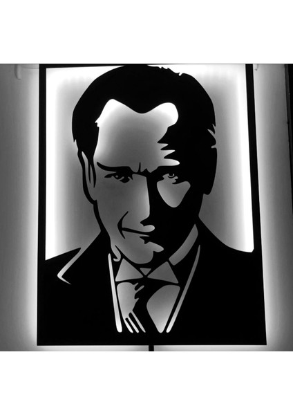 LED Işıklı Mustafa Kemal Atatürk Ahşap Mdf Tablo Duvar Dekoru