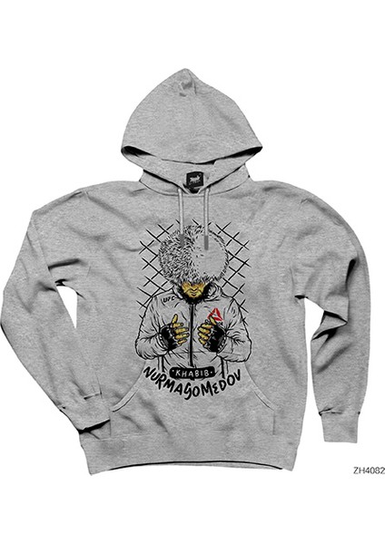 Ufc Khabib Nurmagomedov Cartoon Gri Kapşonlu Sweatshirt Hoodie