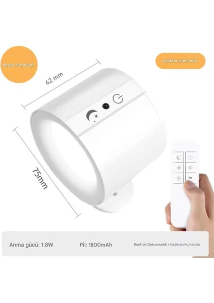 Renkli 360° Dönen Işıklı Duvar ve Masa Lambası, E27 Duy, Plastik, Beyaz