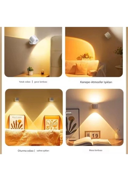 Renkli 360° Dönen Işıklı Duvar ve Masa Lambası, E27 Duy, Plastik, Beyaz modelleri