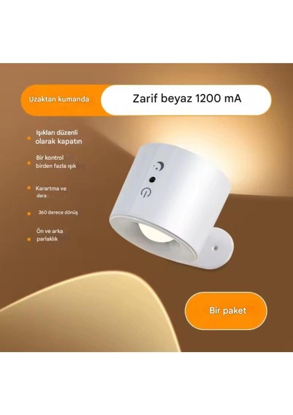 Renkli 360° Dönen Işıklı Duvar ve Masa Lambası, E27 Duy, Plastik, Beyaz fırsatları