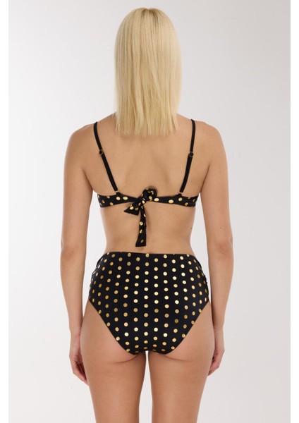 5605 Gold Puantiyeli Siyah Toparlayıcı Bikini Takımı fırsatları