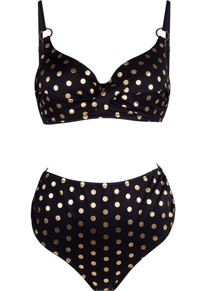 5605 Gold Puantiyeli Siyah Toparlayıcı Bikini Takımı indirimleri