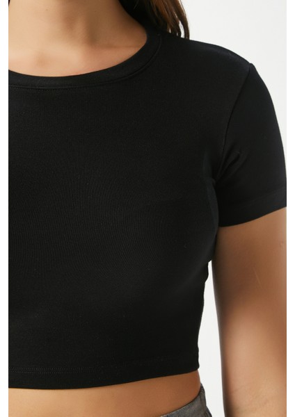 Kadın Deal Lux Touch Yumuşak Doku Crop Siyah Bluz