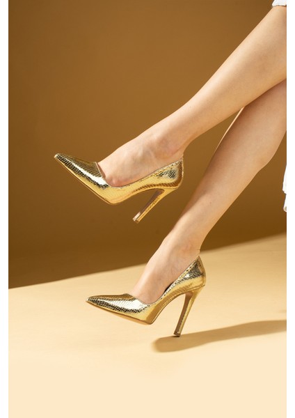 Kroko Desenli Ince Uzun Topuklu Kadın Stiletto 71-53-24BASKI modelleri