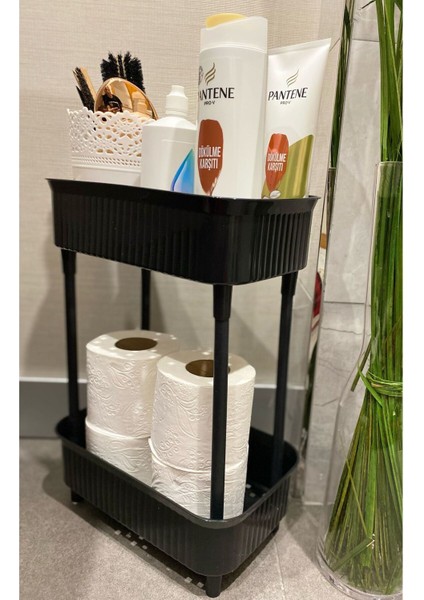 2 Katlı Plastik Organizer , Banyo Mutfak Dolap Içi Düzenleyici , Siyah