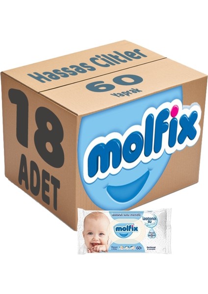 Islak Havlu Mendil Izotonik Hassas Ciltler 18 Li Set 60 Yaprak Plastik Kapaklı