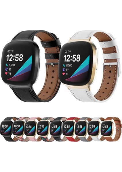 Deri Watch Band For Fit Versa 4 / Sense 2 For Fitbit Versa 4 / Sense 2 Siyah Kırmızı Çiçek (Yurt Dışından)