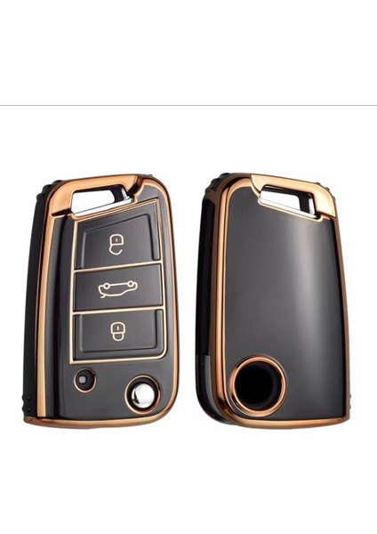 Seat Leon Fr Ibiza 2017+ Ateca Arona Siyah-Gold Sustalı Anahtar Kılıfı