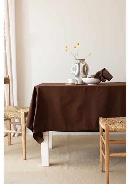 Premium | Keten Koyu Kahve Masa Örtüsü 140 X 140 Cm