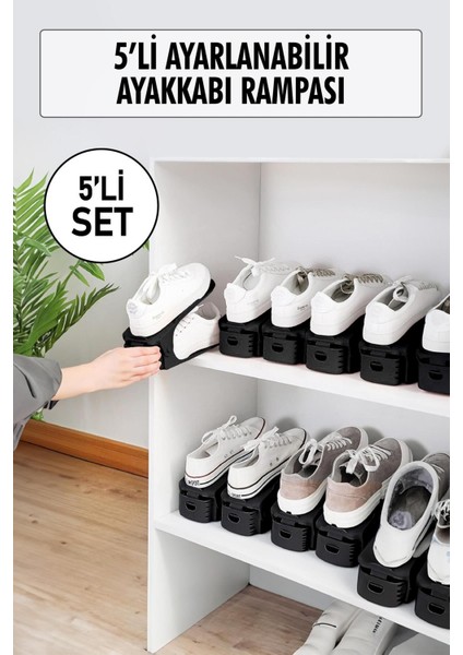 5 Li Set Ayarlanabilir Ayakkabı Rampası & Ayakkabılık Düzenleyici & Organizer