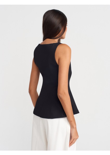 50856 Kayık Yaka Peplum Bluz-Siyah fiyatları