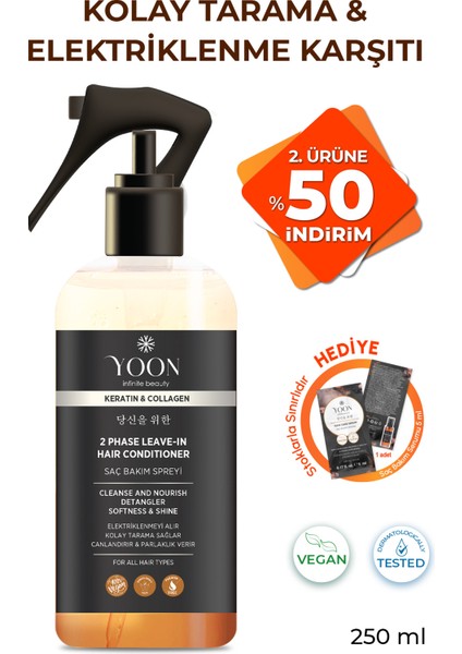 Kolajen ve Keratin İçeren Besleyici Onarıcı Isı & Elektriklenme Karşıtı Vegan Saç Bakım Spreyi 250 ml