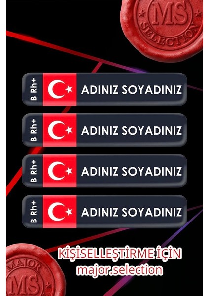 Kan Grubu Kask Set Sticker Kişiye Özel Etiket Motor Bisiklet Araba 4 Adet Folyo Etiket