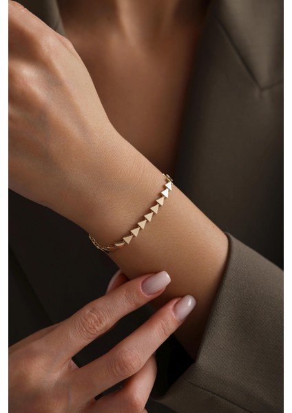 14 Ayar Üçgen Sıralı Altın Bileklik