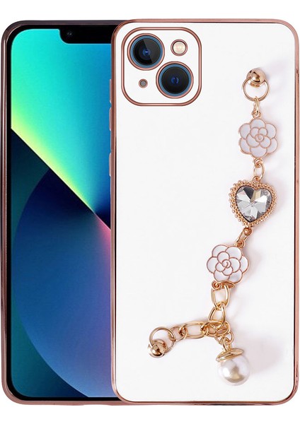 Apple iPhone 14 Plus Kılıf El Tutamaçlı Kamera Korumalı Rntc Taka Silikon Kapak-Beyaz