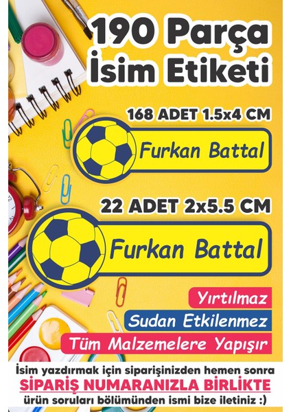 Okul Etiketi Kalem Defter Etiketi Fenerbahçe Özel Isim Yazılabilen Etiket - 190 Adet