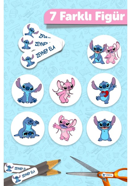Okul Etiketi Kalem Defter Isimli Etiket Isim Yazılabilen Stitch - 190 Adet Özel Yeni Tasarım fiyatları