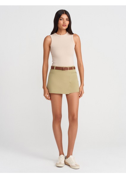 81059 Kemerli Kruvaze Şort Etek-Çağla