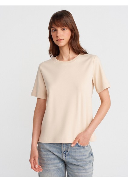 31763 Bisiklet Yaka T-Shirt-Taş