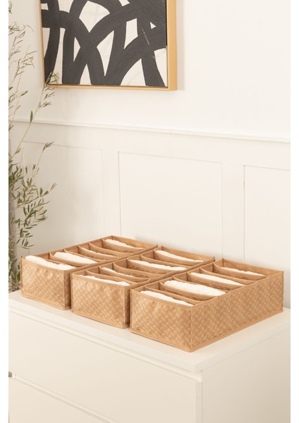 3lü Set 7 Bölmeli Bej Dolap Çekmece Içi Akordiyon Katlanır Çorap Çamaşır Düzenleyici Organizer