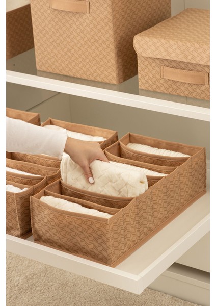3lü Set 7 Bölmeli Bej Dolap Çekmece Içi Akordiyon Katlanır Çorap Çamaşır Düzenleyici Organizer fırsatları