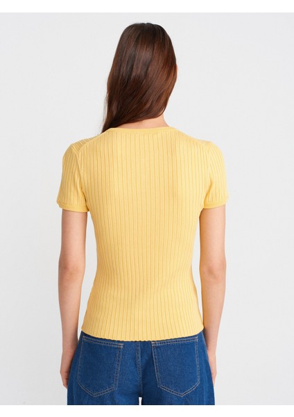 10756 Bisiklet Yaka Düğmeli Triko Bluz-Koyu Sarı fiyatları