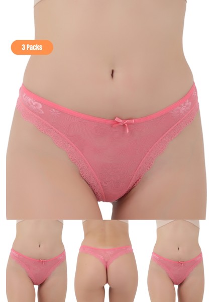 Kadın 3 Adet Dantelli Transparan Külot