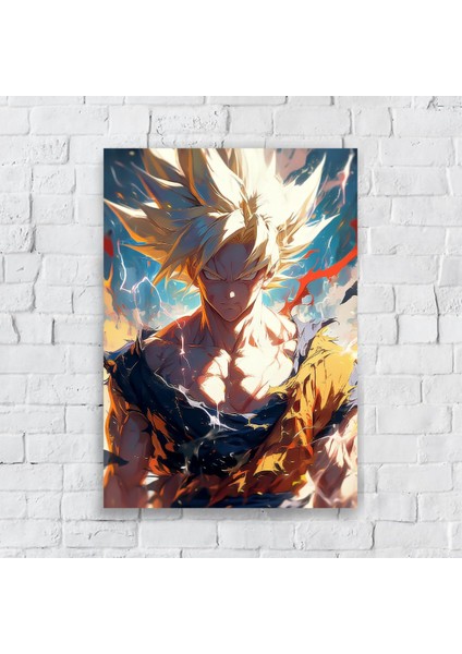 Anime Metal Poster Parlak Göz Alıcı Renkler - Goku'nun Alevli Saiyan Öfkesi
