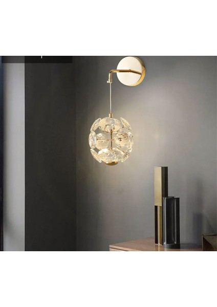 Luxury Exclusive Crystal LED Aplik Kristal Taşlı Aplik Gold Sarı Kademeli 3 Renk